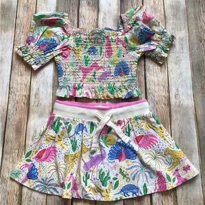 Mini Boden Safari Smocked Top and Skort Set